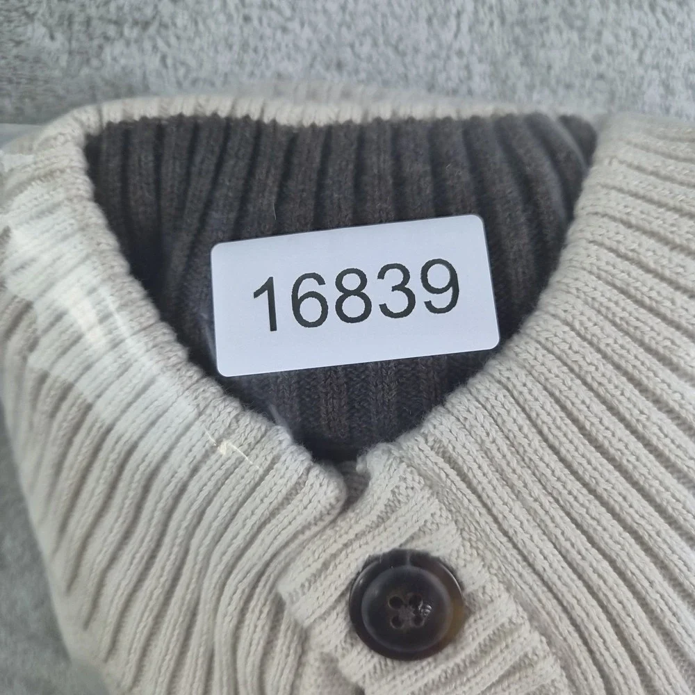 Izod Sweater Mens XXL Beige Knit 100% Cotton 1/4 Button Mock Neck Pullover